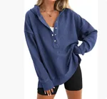 Autumn And Winter Solid Color Loose Raglan Sleeve Sweater - Navy Blue
