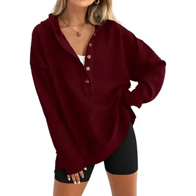 Autumn And Winter Solid Color Loose Raglan Sleeve Sweater Wine Red - Shop at LoveMi