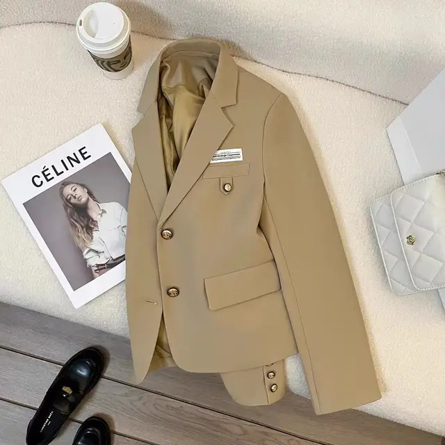 Black Short Suit Coat Women's Small Design College Leisure Ginger Yellow - Shop at LoveMi