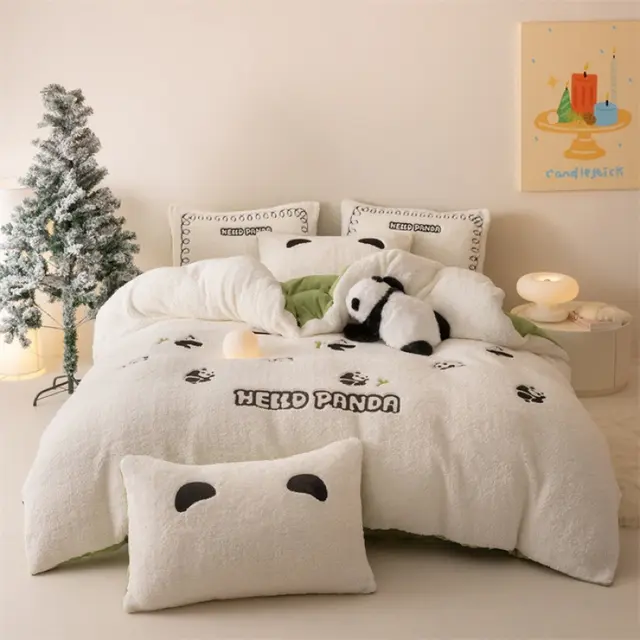 Thickened Heavy Weight Alpaca Fleecefiber Towel Embroidery Milk Fiber Four piece Set Panda Zekee - Shop at LoveMi