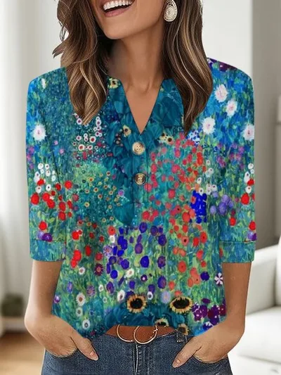 Casual Printed V neck Top T shirt Women's Clothing Xkkj01Tcfs4973 - Shop at LoveMi