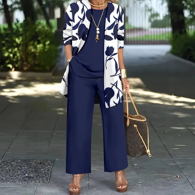 Women's Three piece Suit Coat Vest Plus Pants Suit Blue - Shop at LoveMi