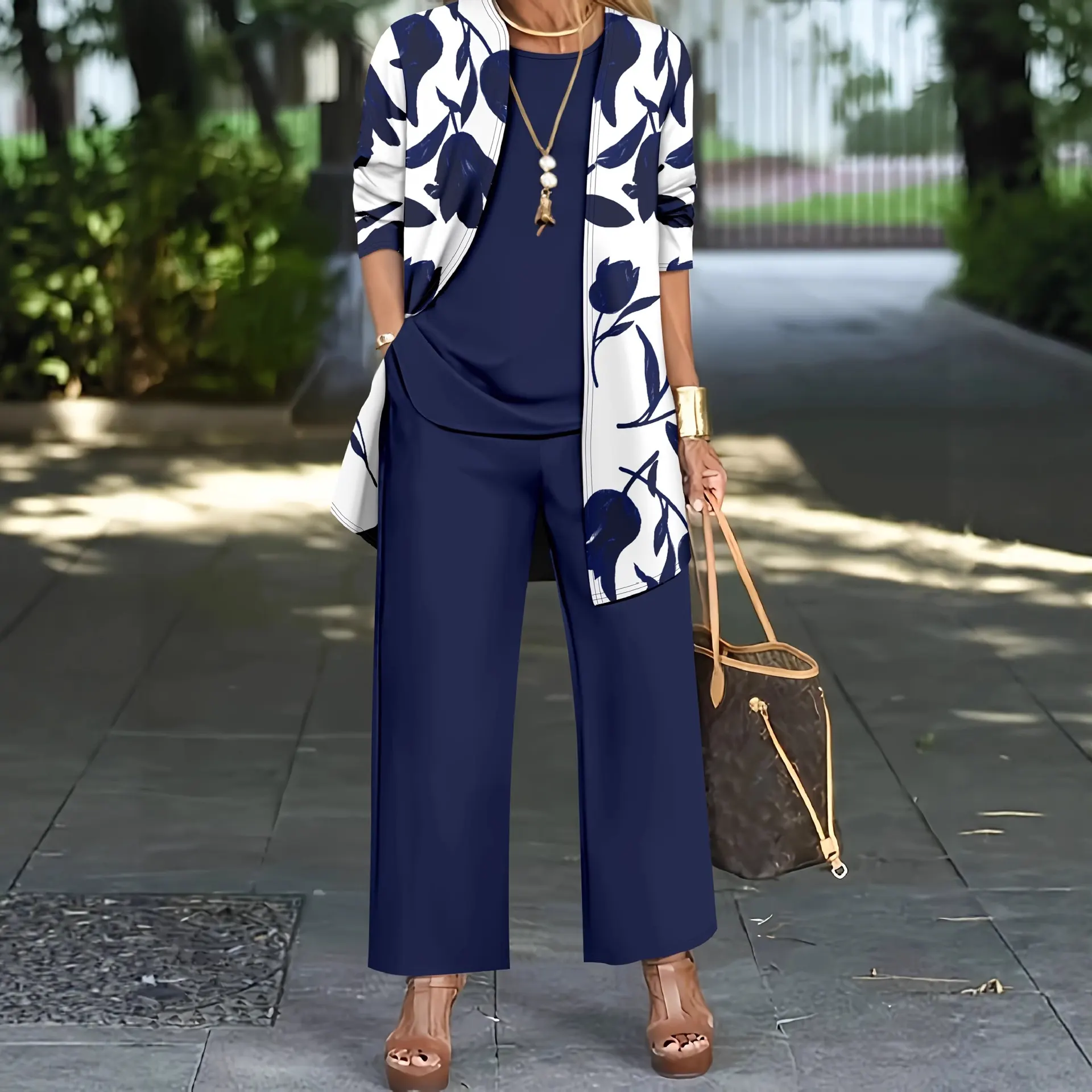 Women's Three-piece Suit Coat Vest Plus Pants Suit - Blue