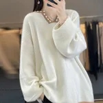 V-neck Sweater Women's Fashionable Outer Wear Top - White