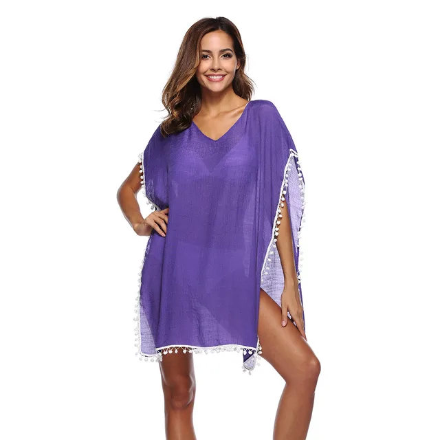 European And American Bikini Cutout Blouse Knitted Sun Protection Clothing Purple - Shop at LoveMi