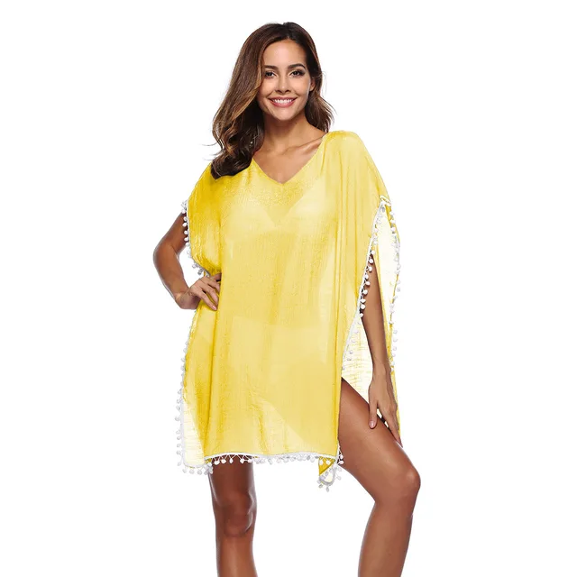 European And American Bikini Cutout Blouse Knitted Sun Protection Clothing Yellow - Shop at LoveMi