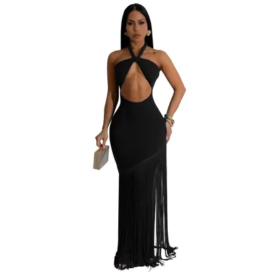 Summer Tassel Stitching Tube Top Dress Black - Shop at LoveMi