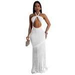 Summer Tassel Stitching Tube Top Dress - White