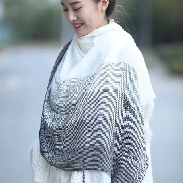 All matching Art style Striped Scarf For Women Gray And White - Shop at LoveMi