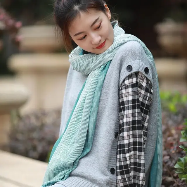 All matching Art style Striped Scarf For Women Green - Shop at LoveMi