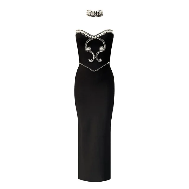 New Solid Color Refined Rhinestone Tube Top Bandage One piece Dress Black - Shop at LoveMi