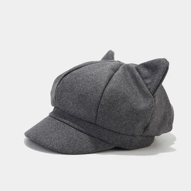 Retro Woolen Peaked Cap Women's Solid Color Painter Cap Tide Dark Gray - Shop at LoveMi