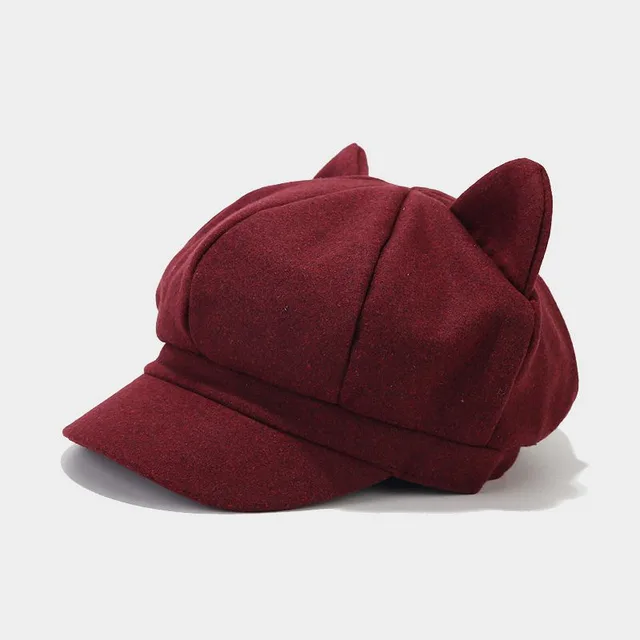 Retro Woolen Peaked Cap Women's Solid Color Painter Cap Tide Wine Red - Shop at LoveMi