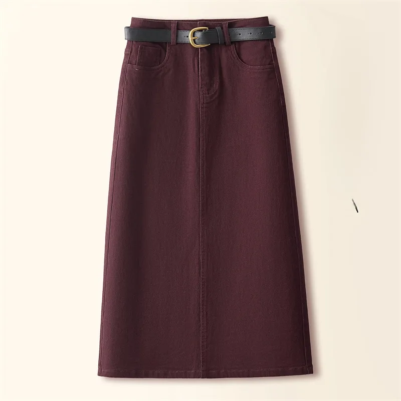 Brown A- Line Straight Skirt Retro Slit Hip Skirt - Brown