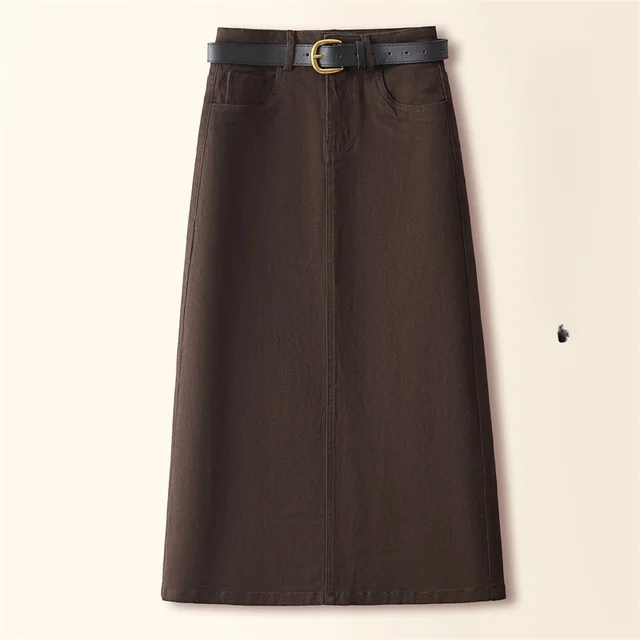 Brown A- Line Straight Skirt Retro Slit Hip Skirt - Brown