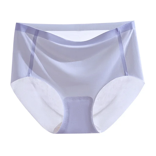 Ice Silk Underwear Women's Traceless Mid Waist Silk Antibacterial Girl Student Pure Cotton Light Blue - Shop at LoveMi