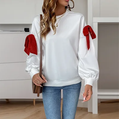 Sweet Bow Decoration Long Sleeve White Hoodie White - Shop at LoveMi