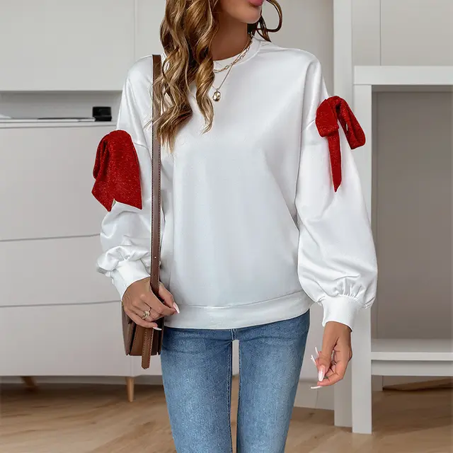 Sweet Bow Decoration Long Sleeve White Hoodie White - Shop at LoveMi