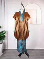 Fashion Robe Skirt Printed Plus Size Two-piece Suit - Brown