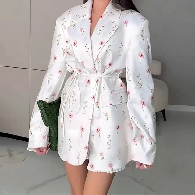 Collar Lace up Waist tight Suit Jacket White - Shop at LoveMi