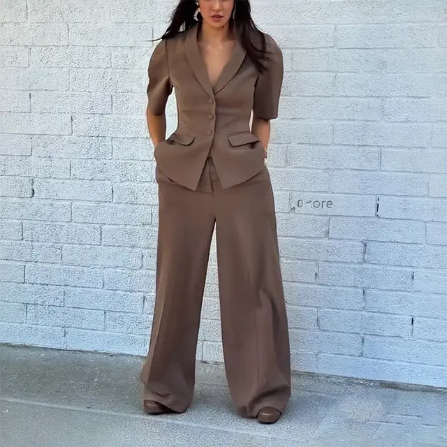 Top And Trousers Suit Slim Fit Waist Brown - Shop at LoveMi