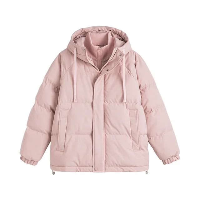 Winter Fake Two piece Cotton padded Coat For Men And Women Loose Cotton Jacket Pink - Shop at LoveMi
