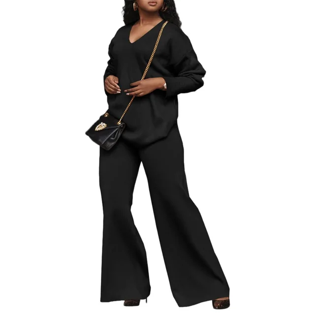 Women's Pure Color Thickened Suede Split Sleeve Two piece Suit Black - Shop at LoveMi