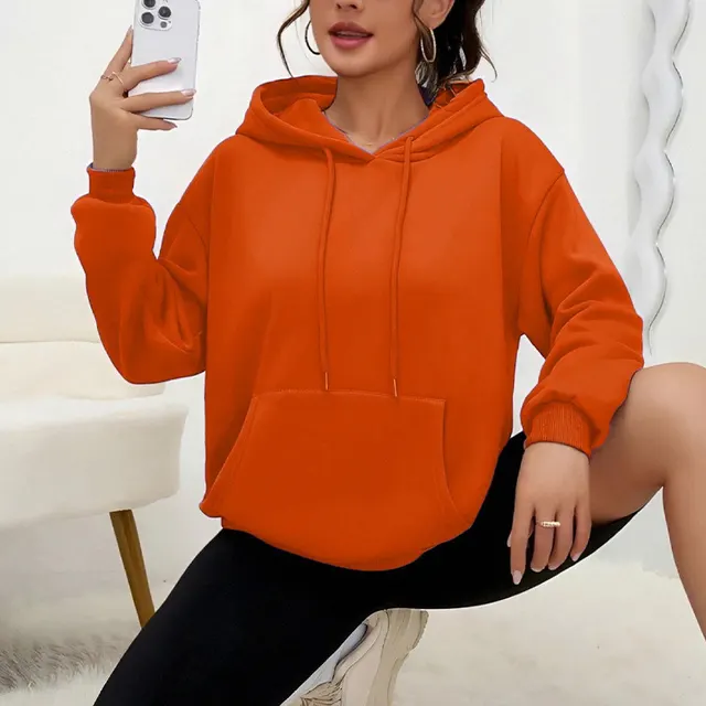 All matching Loose Drawstring Pocket Sweatshirt Long Sleeve Women Orange - Shop at LoveMi