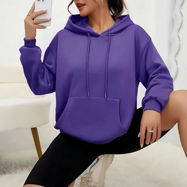 All matching Loose Drawstring Pocket Sweatshirt Long Sleeve Women Purple - Shop at LoveMi