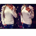 Women's Solid Color Round Neck Hollow-out Long-sleeved Knitted Bottoming Shirt - White