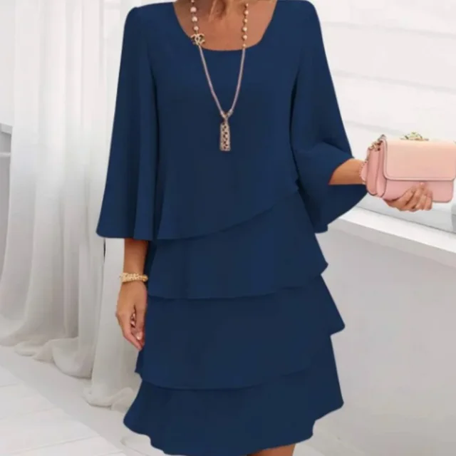 Popular Round Neck Mini Dress Blue - Shop at LoveMi