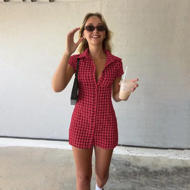 Female Graceful And Fashionable Personality Plaid Dress Red - Shop at LoveMi
