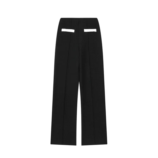 Contrast Color Beaded Leather Round Neck Top Stretch High waisted Trousers Suit Casual Pants - Shop at LoveMi