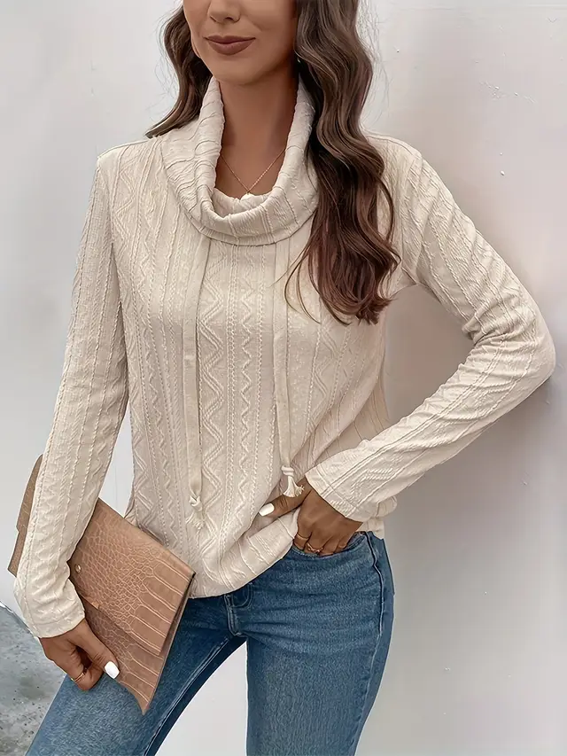 Long Sleeve Hooded Drawstring Pullover Sweater Apricot - Shop at LoveMi