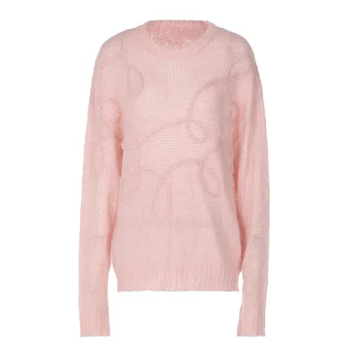 Solid Color Round neck Long sleeved Pullover Women Pink - Shop at LoveMi
