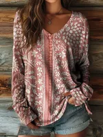 Women's European And American Printed Long-sleeved Casual T-shirt - Tcfs5721