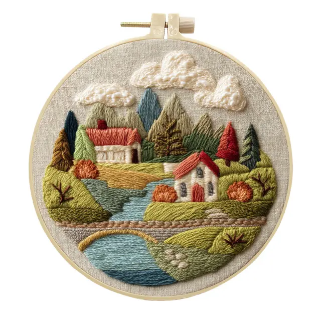 Embroidery Diy Landscape Handmade Cloth Art Material Kit Kit Leisure Country - Shop at LoveMi