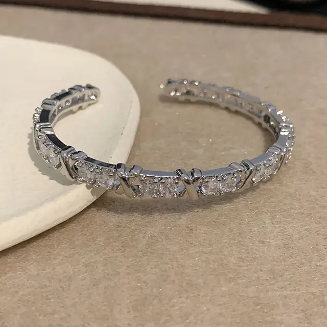 Cool Style Light Luxury X Letter Zircon Bracelet Design Open R5149X Letter Silver - Shop at LoveMi