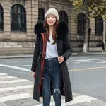 Women's Long Two-way Cotton-padded Clothes Fleece Trench Coat - Black