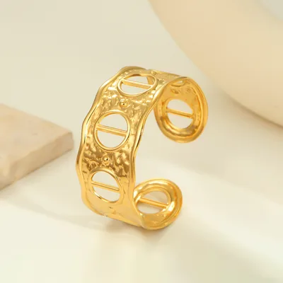 Stainless Steel Wide Hollow Exaggerated Bracelet Geometric Ellipse Gold 2 - Shop at LoveMi