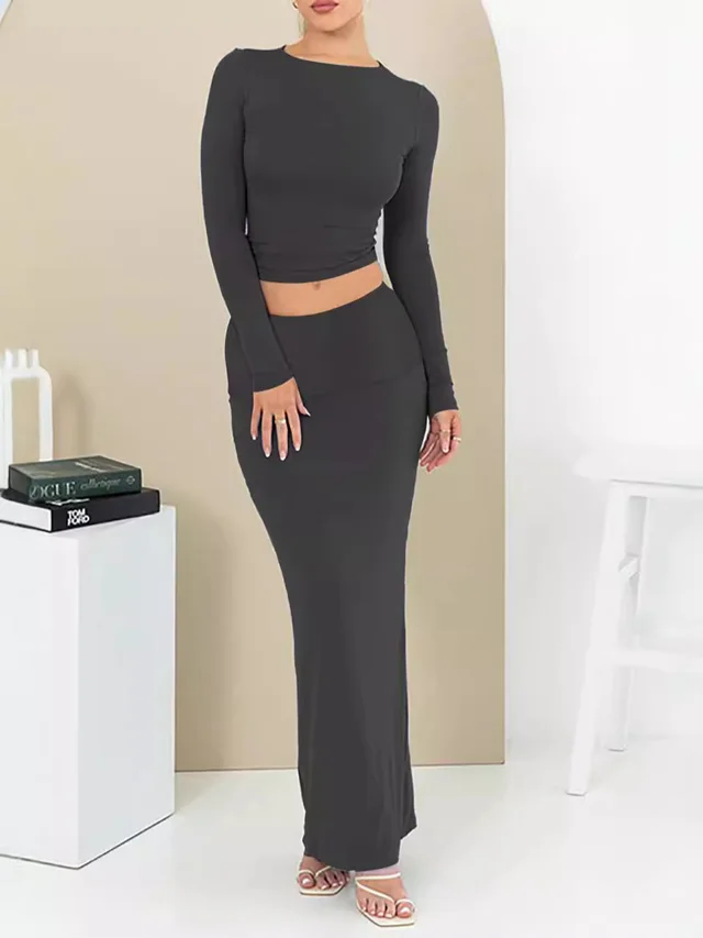 Women's Autumn Pure Color Comfort Slim Fit Two piece Suit Wx001 Dark Gray - Shop at LoveMi