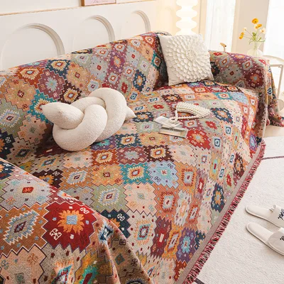 Bohemian Sofa Towel Ethnic Cloth Universal Cover Cover Red Background - Shop at LoveMi
