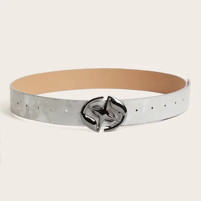 Retro Trendy Cool Oval Buckle Simple Female Ornament Belt Star Silver White - Shop at LoveMi