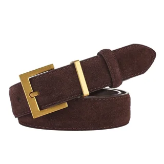 Ladies' Pin Buckle Belt Leather With Dress Coat - Dark Brown