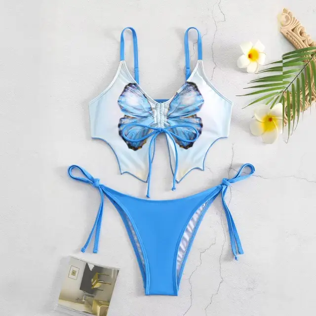 Women's Bow Ins Style Split Bikini Suit Blue - Shop at LoveMi