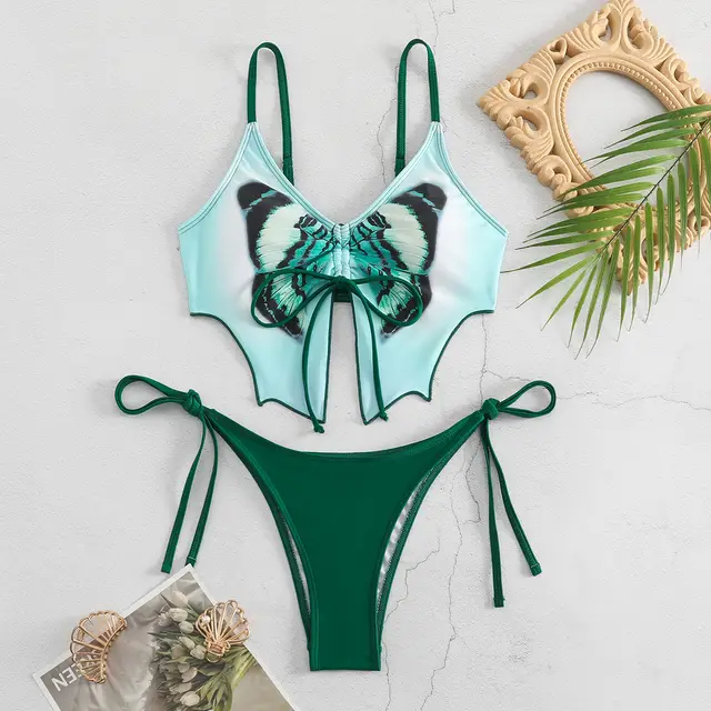 Women's Bow Ins Style Split Bikini Suit Dark Green - Shop at LoveMi