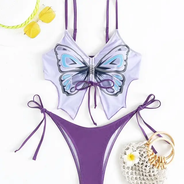Women's Bow Ins Style Split Bikini Suit Purple - Shop at LoveMi