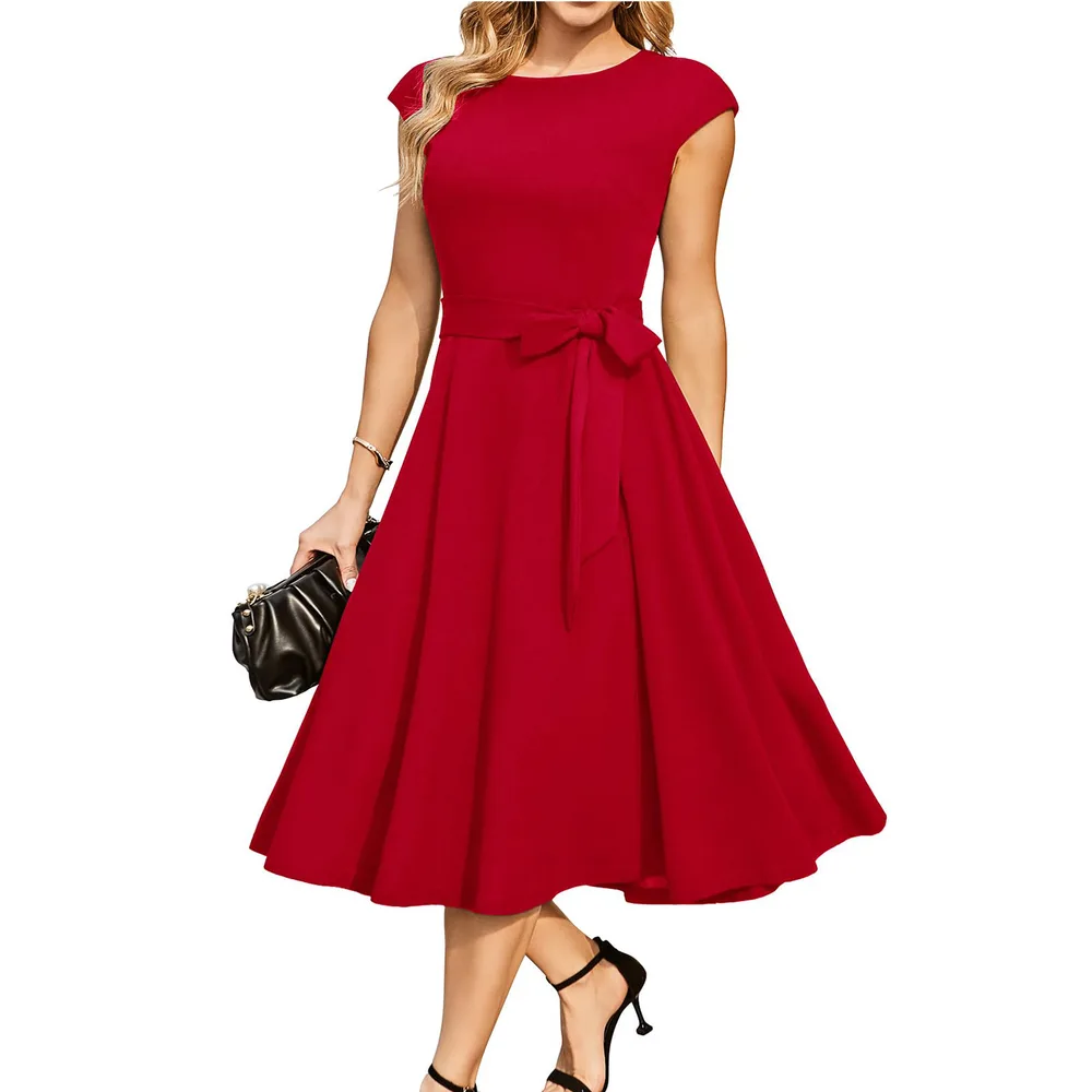 Sleeveless Lace-up Waist-tight Party High-end Dress - Red - View 1