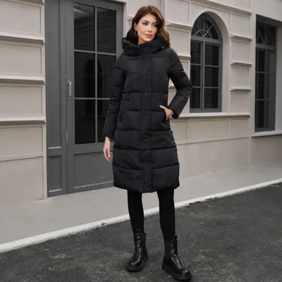 Hooded Thickened Cold resistant Slim Fit Long Cotton Jacket Black - Shop at LoveMi