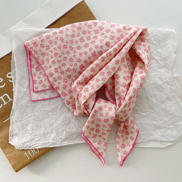 Cotton And Linen Small Square Towel Silk Scarf Female Korean Style Artistic Pink Flower - Shop at LoveMi